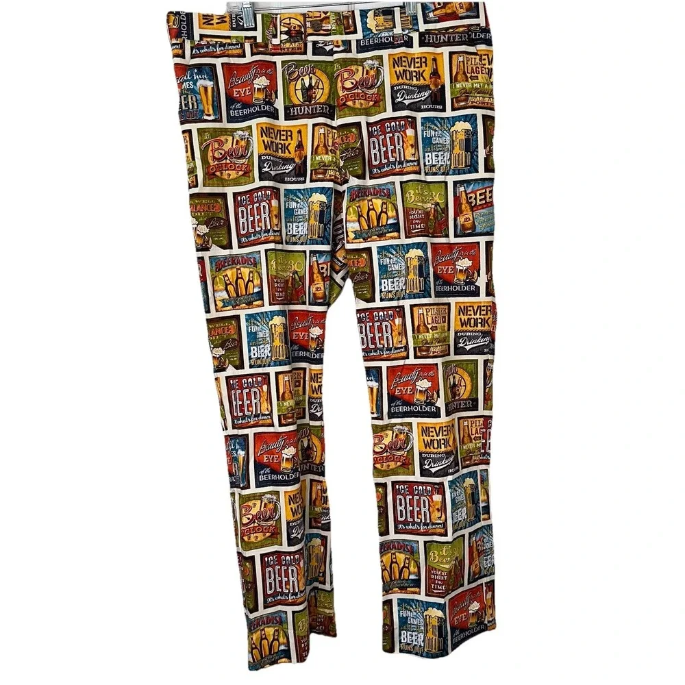 Loudmouth Golf Pants‎ 42x32 (40x30) Beer and Cocktail All Over Print Stretch
